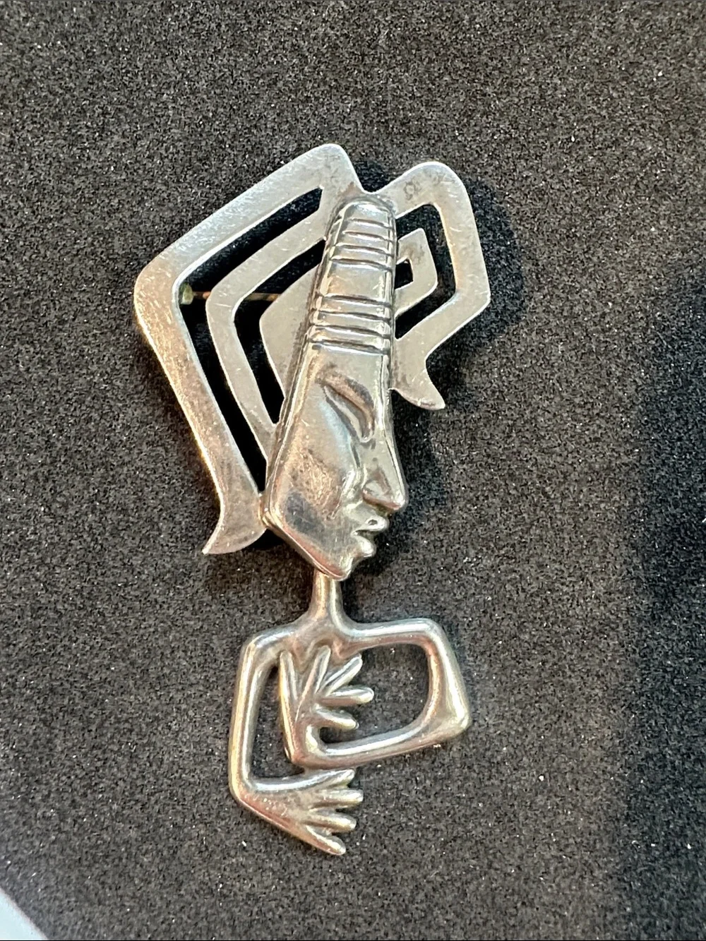 Sterling silver Mayan Brooch or Pendant moveable arms. Signed
